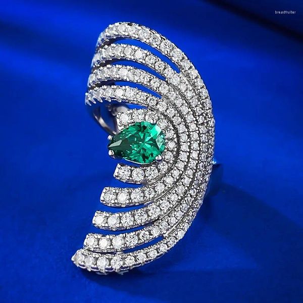 Küme Yüzükleri 2024 S925 Silver Europe America Amerika Sınır Öldü Lüks Kakma 5 7 Armut Şeklinde İmitasyon Emerald Ring