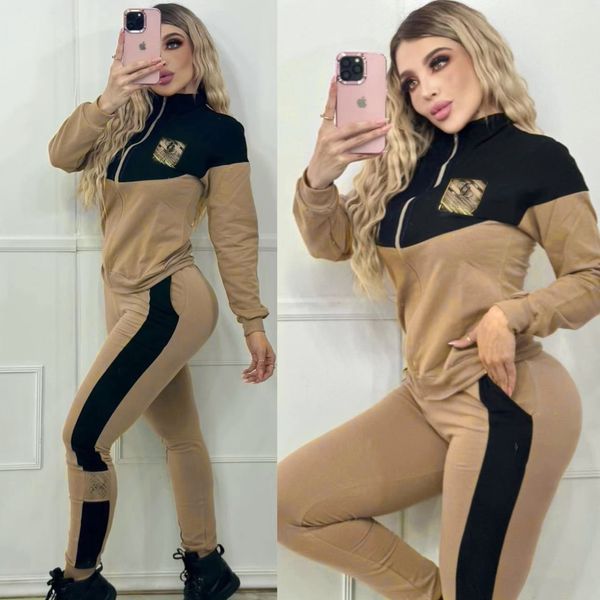 Calças femininas de duas peças cáqui manhã jogging treino casual jogging zip jaqueta e designer sweatpants terno conjunto navio livre