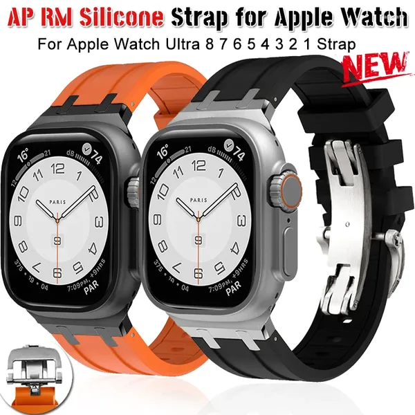 Cinturini per orologi cinturino in silicone per Apple Ultra 49mm 45mm 8 7 40/41mm 44/38mm 42 cinturino morbido RM braccialetto con fibbia IWatch serie 6 5 4 SE 3