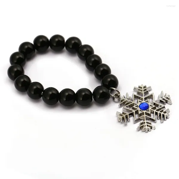 Braccialetti con ciondoli Pietra naturale Oxy 10mm Fiocco di neve Perline Bracciale Buddha Catene elastiche Bracciale per donna Uomo