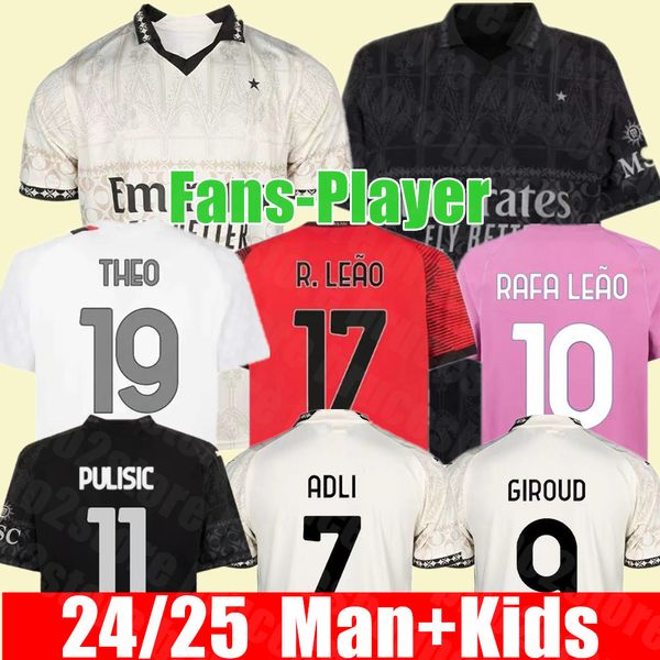 Neue 2024 2025 Home Away GIROUD PULISIC Fußballtrikots Ac Fans Spieler MILaN REBIC THEO REIJNDERS KESSIE DE KETELAERE RAFA LEAO Fußballtrikots Männer Kinder Kit