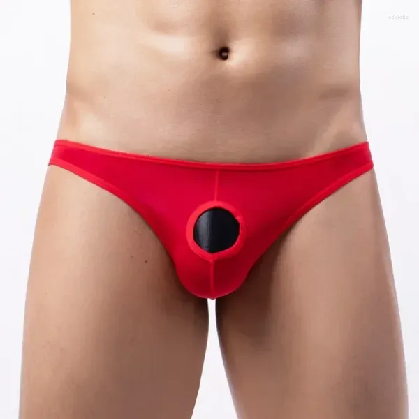 Cuecas de seda gelo homens abertos pênis calcinha erótica lingerie oca para fora masculino sem costura roupa interior gay sissy nu buknicker