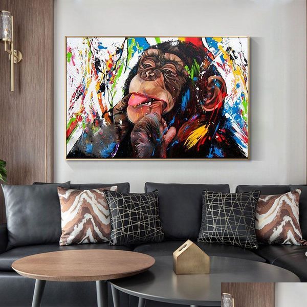 Pinturas Engraçado Bonito Colorf Macaco Pintura de Lona Pôster Impressão Arte de Parede Imagem para Sala de estar Decoração de Casa Decoração Frameless Drop Dhemz