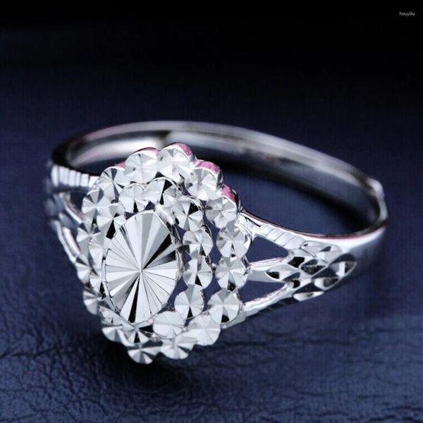 Cluster Rings 1PCS Real Pure Platinum 950 Ring Shiny Carved Rhombus Adjustable Band Men Women Unique Gift Couple Wedding PT950