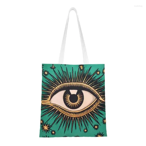 Sacos de compras Todos vendo olho arte mercearia sacola mulheres bonito mal místico olhos lona ombro shopper grande capacidade bolsas