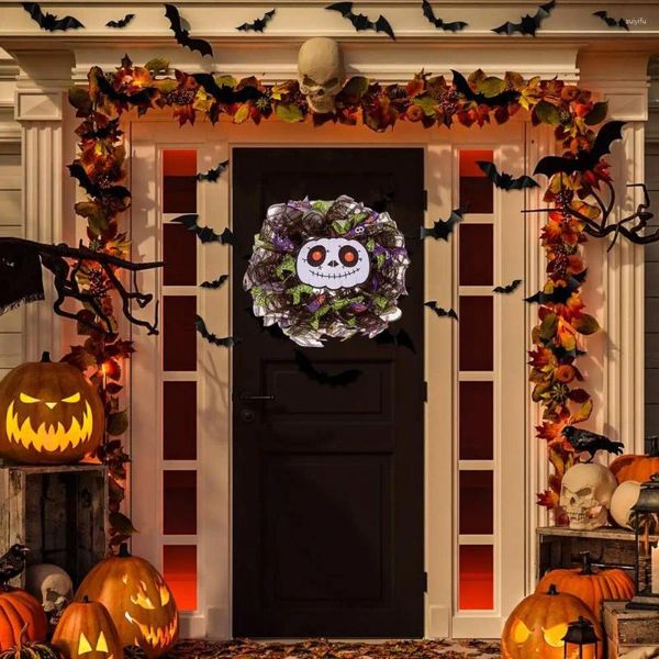 Flores decorativas halloween guirlanda quarto decorações assustador fantasma abóbora rosto grinalda casa assombrada para porta