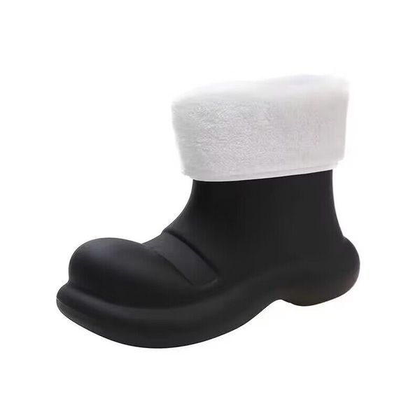 2024 Botas de Chuva Femininas Moda Cilindro Curto Pele de Inverno Paris Designer Impermeável Antiderrapante Sola Grossa Botas de Chuva Sólidas Solas Macias Fleecing Sapatos de Água de Luxo