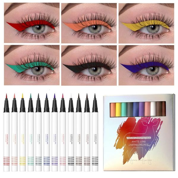 Set di penne per eyeliner liquido al neon a 12 colori, naturale, a lunga durata, ad asciugatura rapida, per eyeliner arcobaleno, matita per occhi, kit per trucco di bellezza, cosmetici 240220