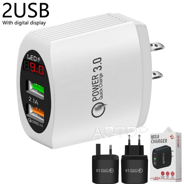 Porta dupla usb com display digital led 25w adaptador de parede ue/eua/reino unido adaptado para iphone samsung telefone inteligente