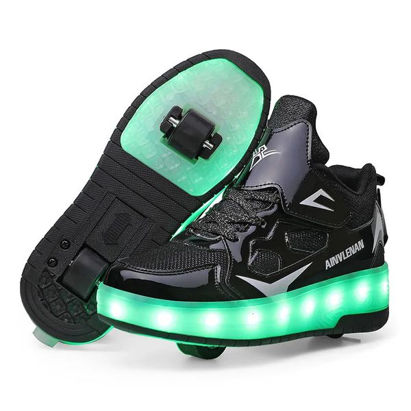Meninos meninas sapatos de rolo led light up carregamento usb crianças patins sapatos casuais sapatos esportivos crianças tênis 240219