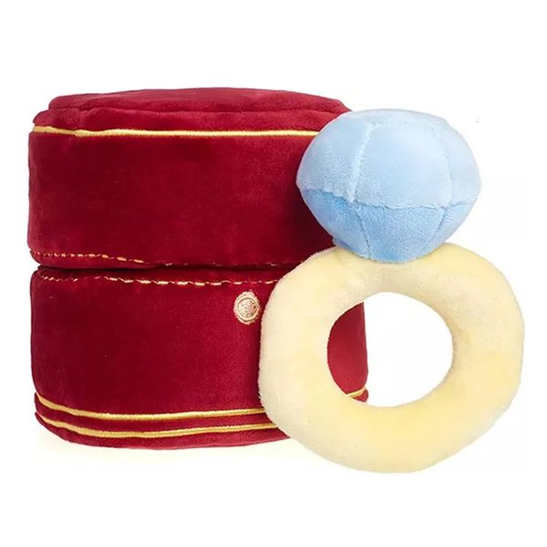 Divertido brinquedos para animais de estimação pelúcia caixa de anel de brinquedo amor anel de diamante caso anel de pelúcia ins estilo coreano anel de diamante filhote de cachorro mastigar brinquedo estridente 240219