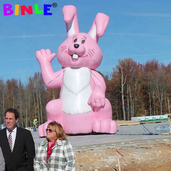 Coniglietto di Pasqua gonfiabile gigante rosa da esposizione vintage da 8 mH (26 piedi) con palloncino a forma di coniglio soffiato ad aria a LED per la decorazione di festival all'aperto3