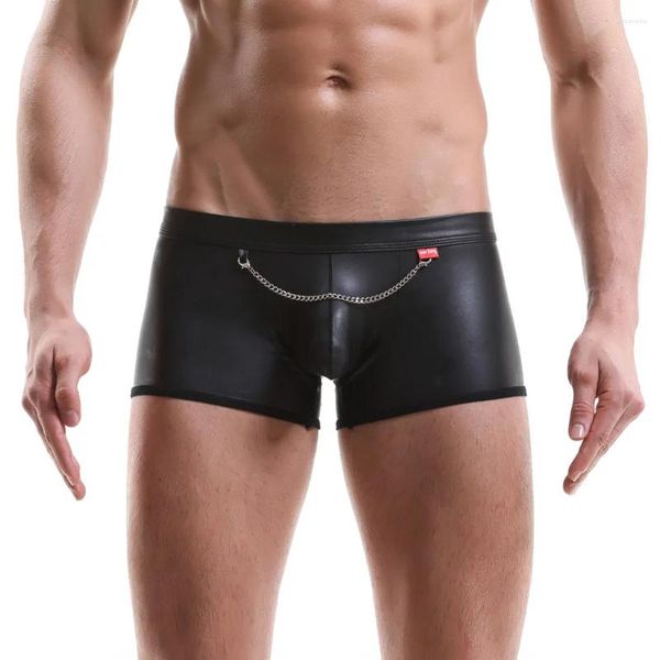 UNDUTTS Erkekler Seksi İmitasyon Lake Deri Zincir Pantolon İç çamaşırı Erkek Calecon Homme Boxer Boxershorts