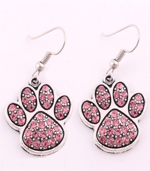 Brincos femininos inteiros da moda, design em formato de pata de gato com cristais brilhantes, presente para amantes de gatos, liga de zinco drop6985164