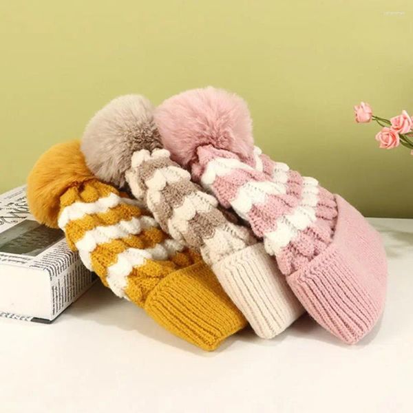 Berets feminino beanie bola de pelúcia decoração aconchegante chapéus de inverno para bonés de malha com ajuste elástico antiderrapante