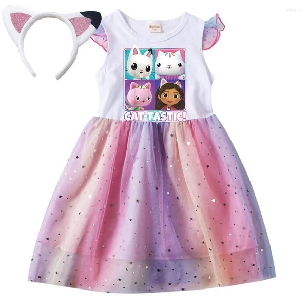 Abiti da ragazza Gabby Vestiti per bambini Manica corta Ragazze Gabby's Doll House Costume cosplay Bambini Baby Fly Dress Fascia per capelli