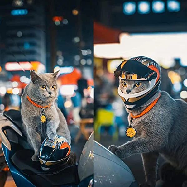 Zubehör Atuban Haustier-Motorrad-Integralhelm, Haustier-Mini-Helme für Katzenhunde, Outdoor-Mini-Kopfschutz, sicherer Hut, Haustier-Katzen-Foto-Requisiten