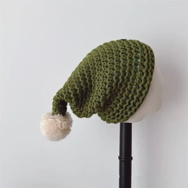 Berets 49-53 cm 2024 Herbst und Winter Dicke Nadelspitze Große Wollkugel Jungen Mädchen Futter Warme Strickmütze Baby Mütze