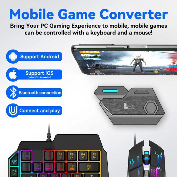 GamePads Teclado de jogo de celular e controlador de mouse para Android/iOS (abaixo do iOS13.3) Função de controle de spray de conexão Bluetooth para iPhone