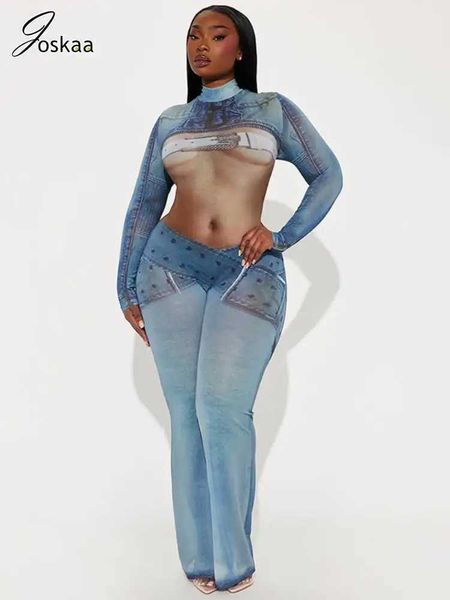 Женские комбинезоны Комбинезоны Joskaa Комбинезон с имитацией джинсовой ткани для женщин. Хипстерский сексуальный облегающий цельный комплект с длинными рукавами на весну 2024 года Y J240224