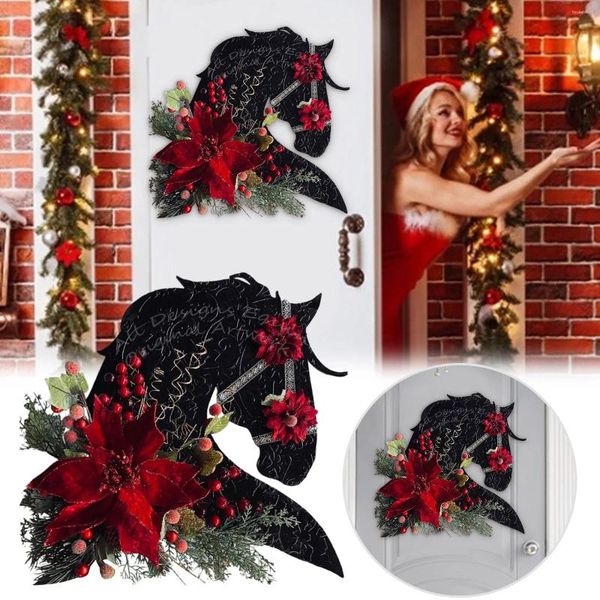 Fiori decorativi Testa di cavallo Ghirlanda Natale Dressage Porta in legno Appeso a molla Ventose per finestre a muro