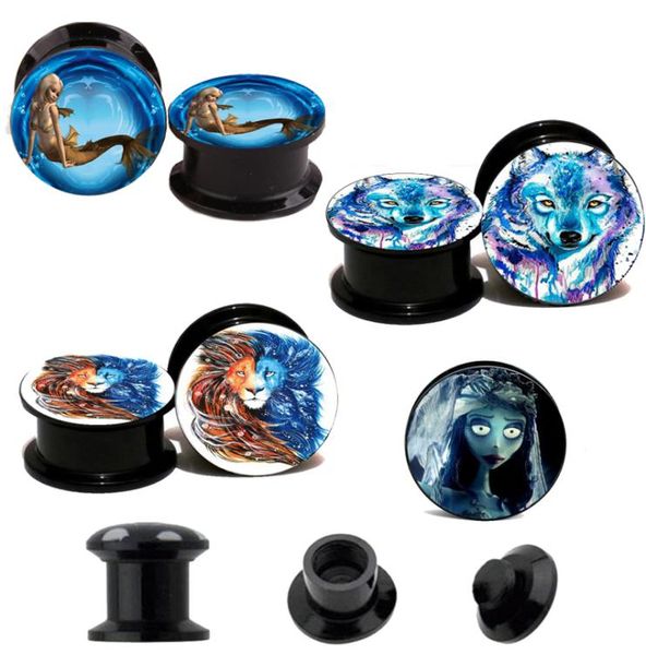 Lion Wolf Mermaid Logo Karışık Stil 10 PCS Piercing Takı Kulak Tapaları Akrilik Kulak Tünelleri Vücut Takı Sedyeleri Büyük Kulaklıklar7860444