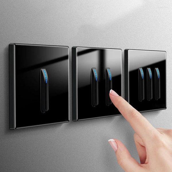 Akıllı Ev Kontrolü 1/2/3/4 çete 1/2 Yolcu Push Düğme Anahtarı Piyano Anahtar Tasarım Açık/Kapalı Duvar Işığı LED Göstergesi Kristal Cam Panel