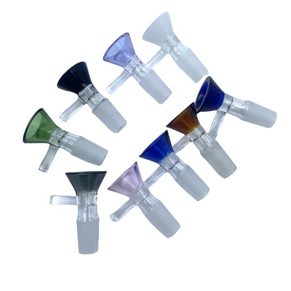 Cachimbos coloridos de 14mm e 18mm, tigela de vidro comum para ervas secas, acessórios para bongos, tubos de água, cor aleatória