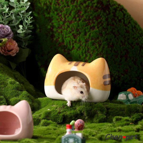 Gaiolas hamster verão casa de resfriamento bonito gato forma cerâmica pequeno animal de estimação dormir casa ratos abrigo casa pequeno animal suprimentos