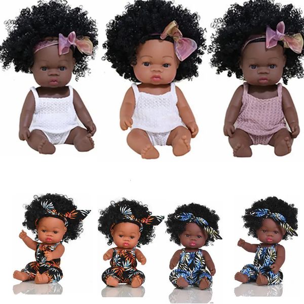 Bambole Reborn Bebe in silicone completo da 14 pollici Bambole realistiche morbide per bambini American Reborn Black Baby Doll Bambole in vinile Giocattoli Ragazze 240223