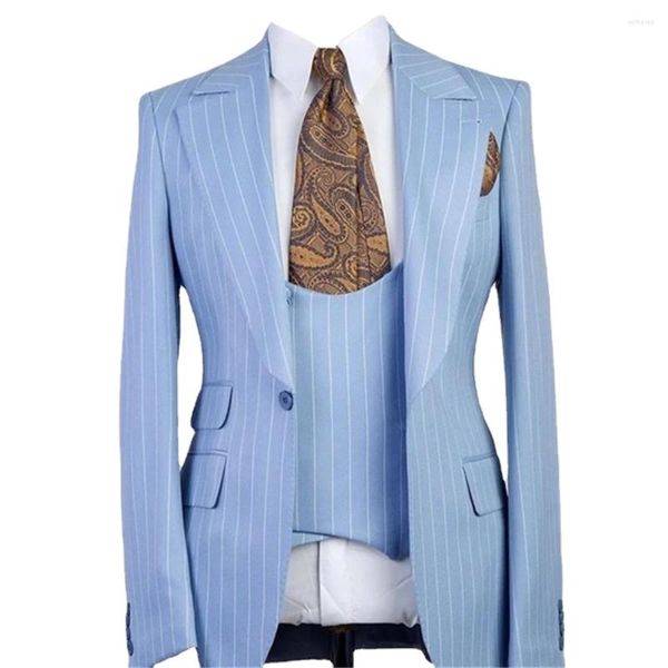 Ternos masculinos padrão de listra masculino duplo breasted lapela repicada luxo fashiom três peças jaqueta calças colete blazer terno masculino hombre