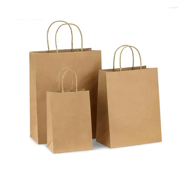 Envoltório de presente 10/25/50/100pcs sacos de papel kraft marrom com alças para pequenas empresas saco de embalagem de alimentos