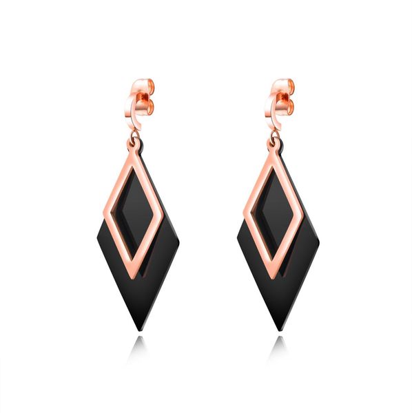 Brincos geométricos em formato de diamante em aço inoxidável, brincos empilháveis em ouro rosa preto 2435705
