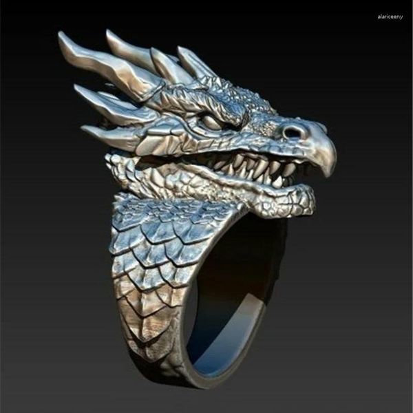 Cluster Ringe Vintage Gothic Punk Männlicher Ring Domineering Dragon Hip-Hop Herren Motorrad Party Schmuck Geschenk Größe 6-13 Großhandel