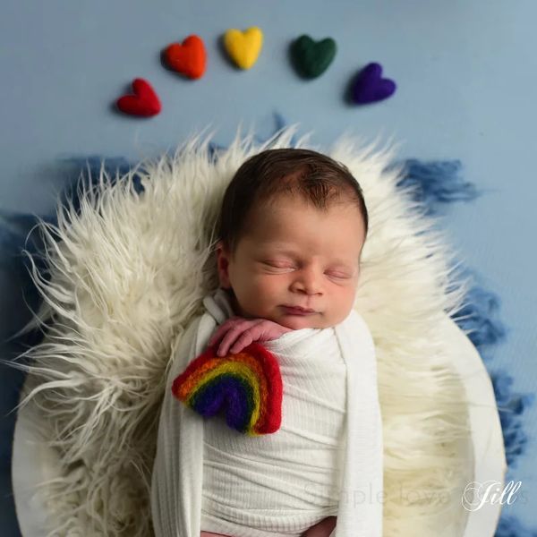 born Pografie-Requisiten, DIY, handgefertigt, Nadelfilz, Regenbogen-Baby-Wollfilz, Liebesherz, PoShoot Studio-Zubehör 240220