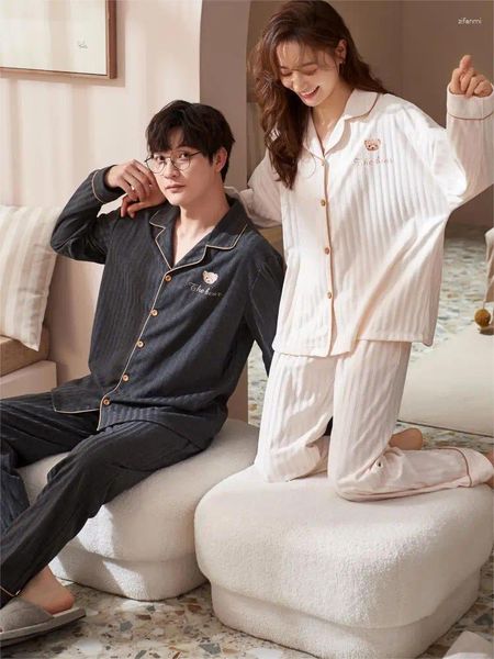 Mulheres sleepwear casal pijamas inverno duas peças algodão coreia 2024 pijama sexy loungewear conjuntos roupa interior homem