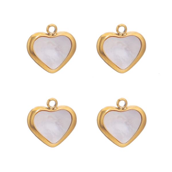 5 Stück Edelstahl vergoldet Herz Charms natürliche Muscheln Charm Perlen für DIY Frauen Halskette Armband Schmuck Handwerk Großhandel 240222