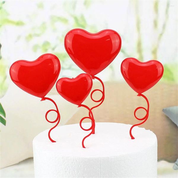 Forniture per feste 4 pezzi/lotto colore plastica pieghevole cuore amore palloncino cake toppers compleanno dessert decorazione cupcake bandiera regalo di nozze