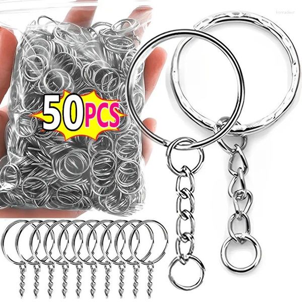 Chaveiros 50 pcs Buraco de Aço Inoxidável Chaveiro DIY Saco Pingente Fivelas Fazendo Linha Polida Dividir Anéis Jóias Descobertas