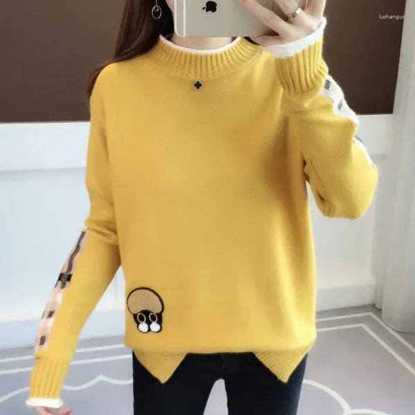 Maglioni da donna Donna Stile coreano Top a maniche lunghe Autunno Inverno Pullover 2024 Cartoon Base lavorata a maglia Patch Pullover maglione femminile