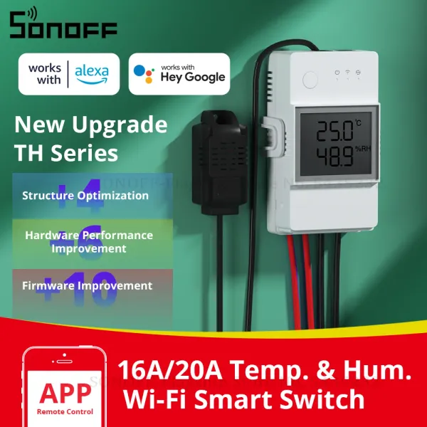 Sonoff de controle th elite 16a 20a WiFi Switch Switch Smart Temperature and umidade Monitoramento com exibição LCD Modo automático Controle de casa inteligente