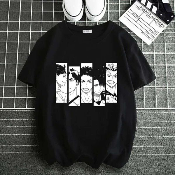 Magliette Anime Amine Magliette da uomo Haikyuu!!Maglietta in cotone cartone animato in bianco e nero da uomo Anime T Marca Magliette casual allentate Camicia Harajuku Hip Hop maschile Camicia Hellstar 675