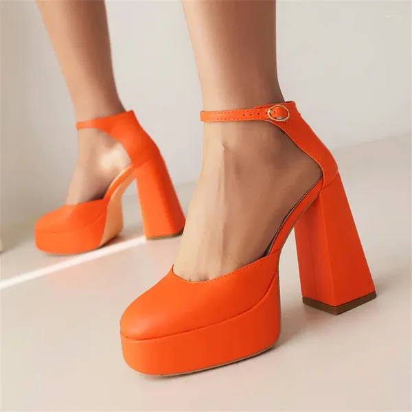 Модельные туфли PXELENA 2024, летние офисные женские женские сандалии на массивном высоком каблуке с ремешком на щиколотке, вечерние, оранжевые, черные, бежевые