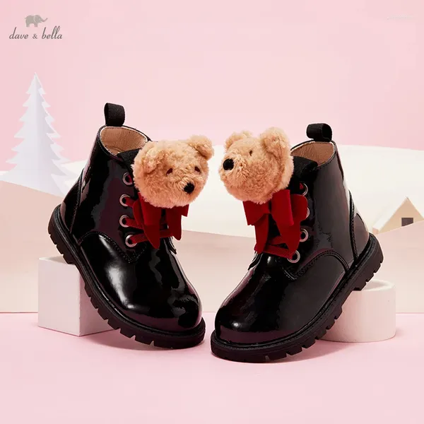 Botas Dave Bella Outono Inverno Couro Meninas Sapatos Macio Pelúcia Crianças Bonito Moda Urso Bebê DB4223154