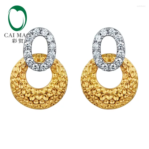 Brincos CaiMao Estilo Vintage 0.24ct Círculo de Diamante Natural 14k Joias de Noivado de Ouro Branco e Amarelo