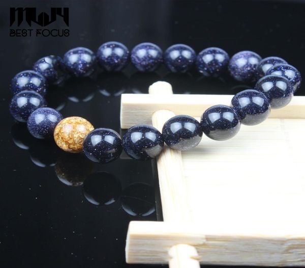 Bracciale in pietra naturale moda Bracciale in pietra di sabbia blu 6mm 8mm 10mm per donna Uomo Simbolo di coraggio Regalo di Natale2449946