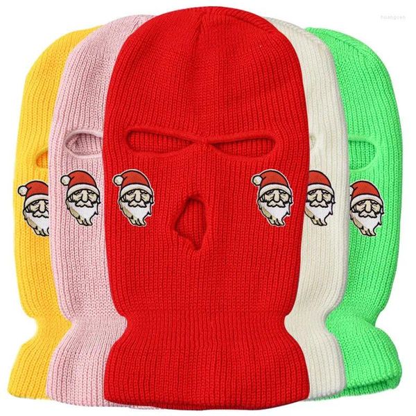 Berets festa de natal manter quente tricô balaclava crânio boné ao ar livre inverno hip hop unisex cor sólida esqui beanie