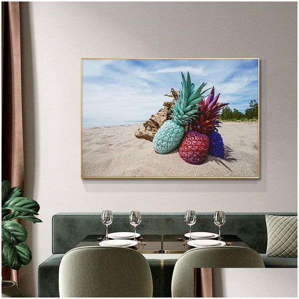 Pinturas Cozinha Canvas Três Abacaxis Pintura Cuadros Escandinavo Pôsteres e Impressões Home Decor Wall Art Frutas Imagem Living R Dhwsi