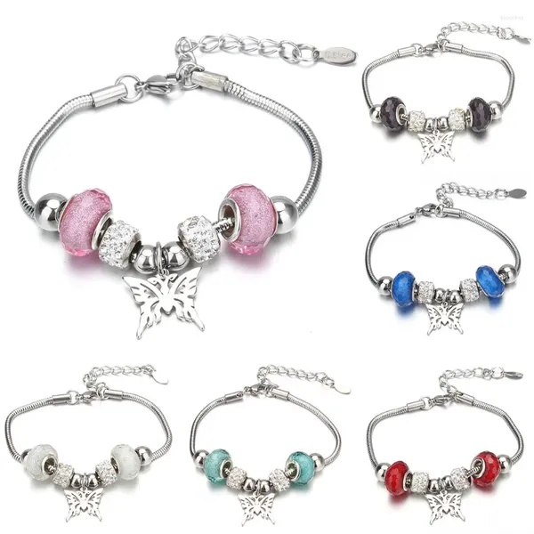 Braccialetti con ciondoli Goccia Albero della vita Farfalla Bracciale con perline di cristallo Braccialetti da donna in acciaio inossidabile Braccialetti Regalo di gioielli