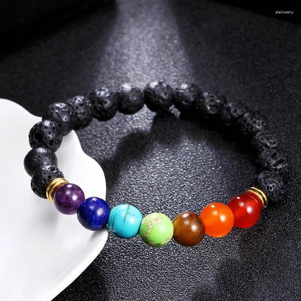 Braccialetti con ciondoli Bracciale 7 Chakra per uomo Donna Preghiera Reiki Guarigione Equilibrio 8mm Cristalli Pietra Opaca Perlina Yoga Meditazione Regalo Gioielli